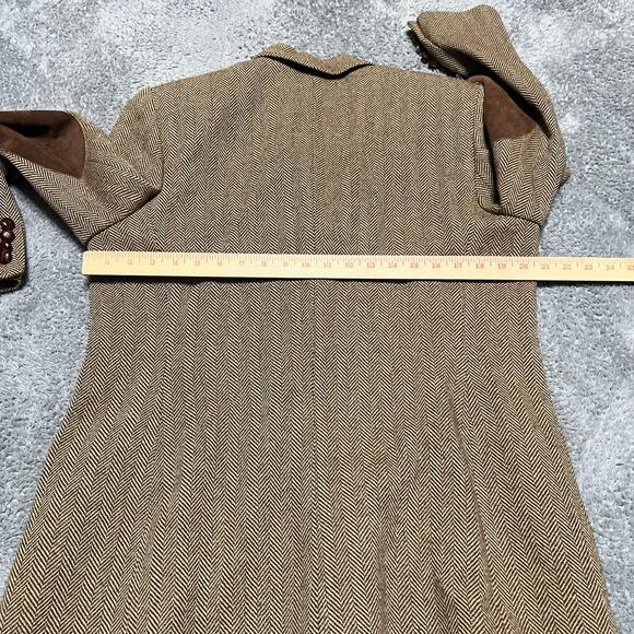 Ralph Lauren Blazer Womens 14 Brown Herringbone Wool Equestrian Elbow Patch - Picture 5 of 11